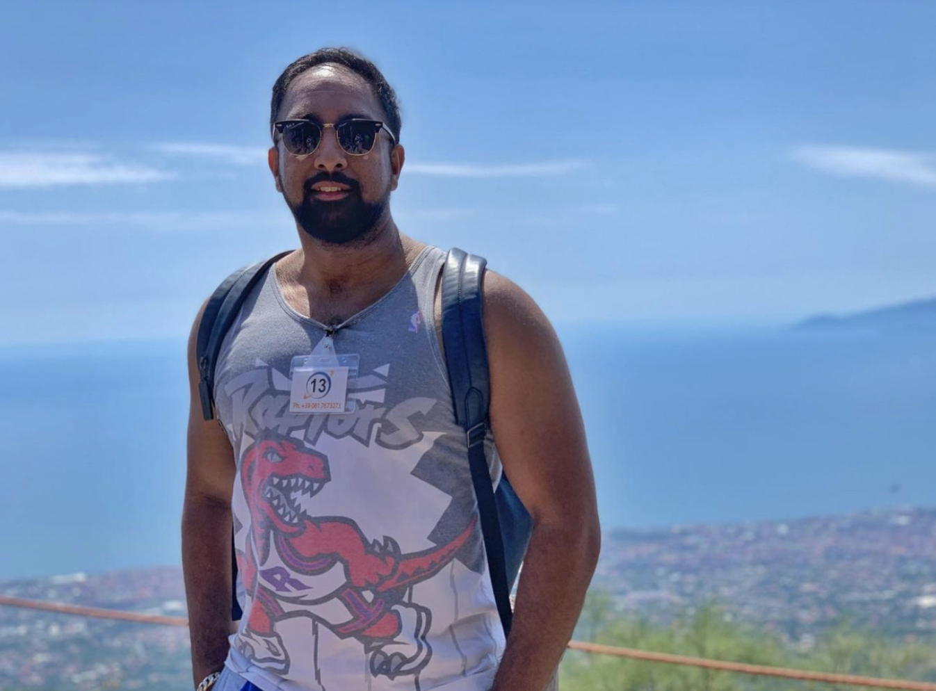 MJ wearing a MINHAS 23 Raptors jersey